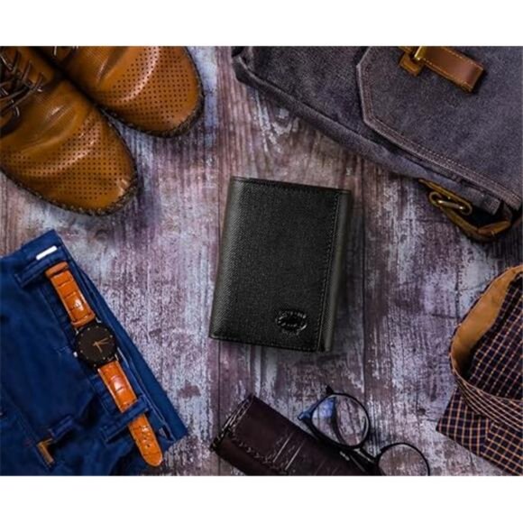 Trifold Leather Wallet for Men with RFID Blocking